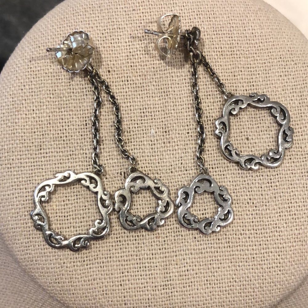LOIS HILL Cut Out Gently Sculpted Sterling Silver Suspended Circle Drop Earrings - Picture 5 of 9